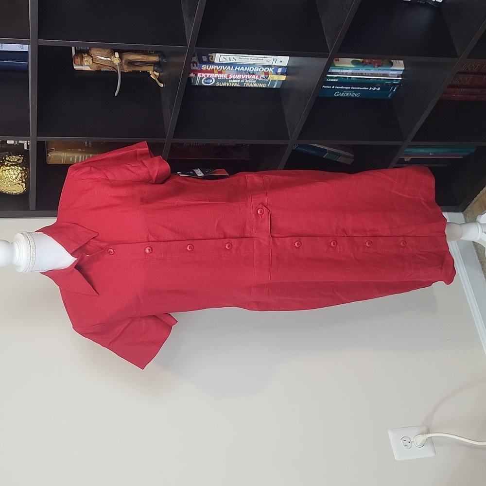 Vtg R&K ORIGINALS Scarlett Red Linen Rayon Dropped Waist Short Sleeve Dress